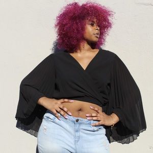 Plus size Black Wrap Blouse